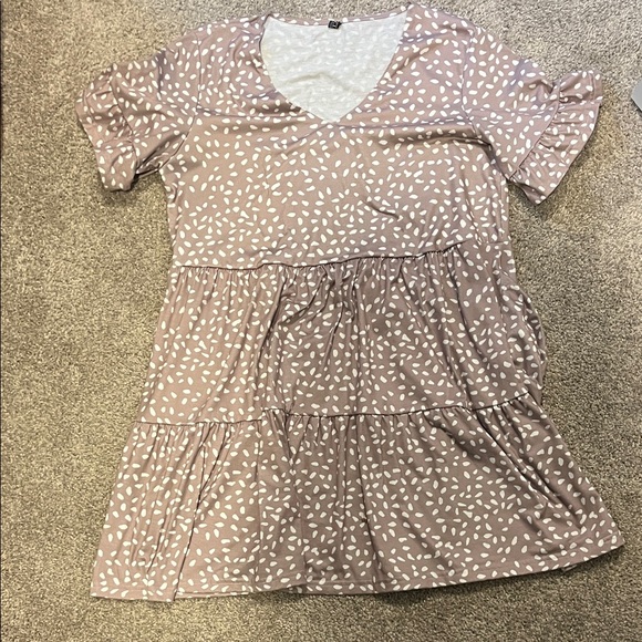 nclook Dresses & Skirts - V-Neck Tiered Dress with White Dot Print - Dusty Rose